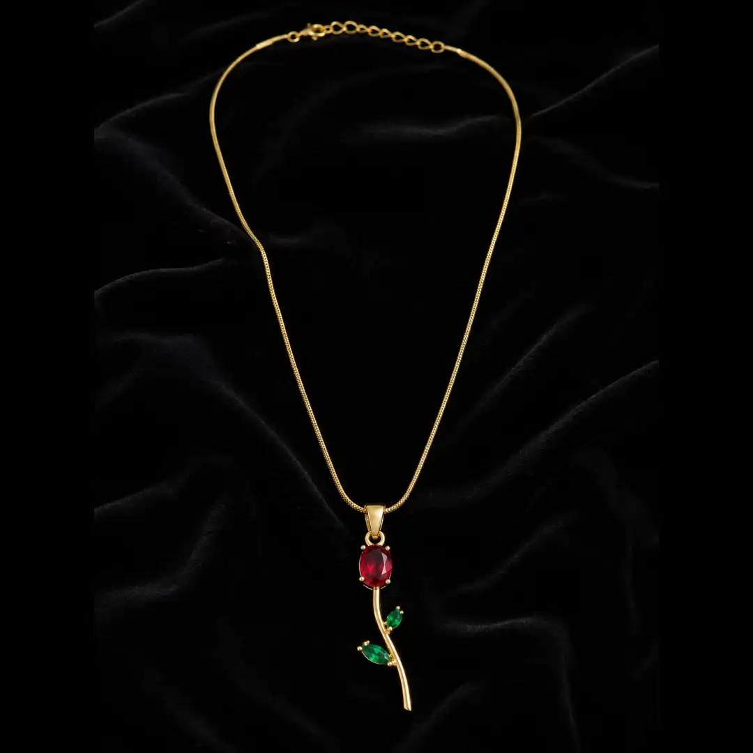 Korean-Inspired Rose Design Pendant Set with Stud Earrings | Anti-Tarnish Jewellery Set - Image 3