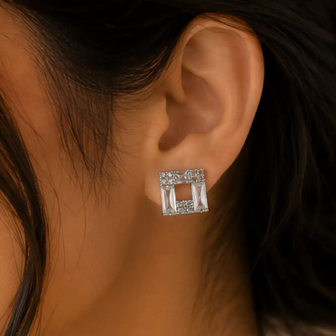 Minimal Korean-Inspired Silver Colour Anti-Tarnish Stud Earrings - Image 2