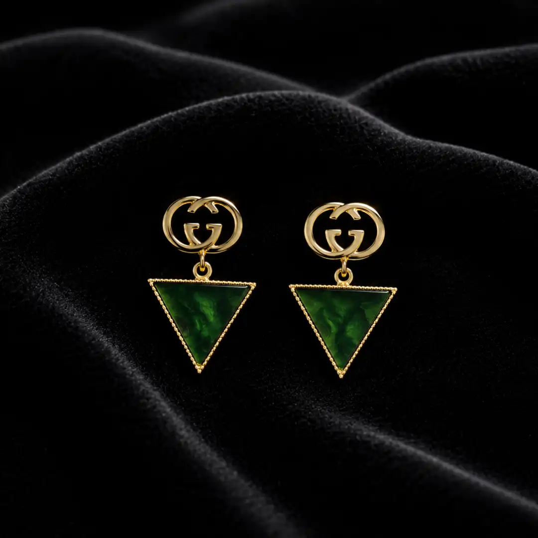 Korean-Inspired Golden Stud Earrings with Green Stone | Anti-Tarnish Earrings - Image 2