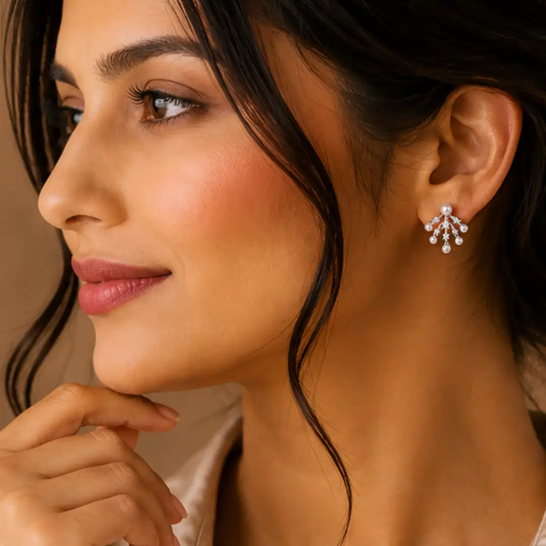American Diamond & Pearl Korean-Inspired Anti-Tarnish Earrings - Image 2