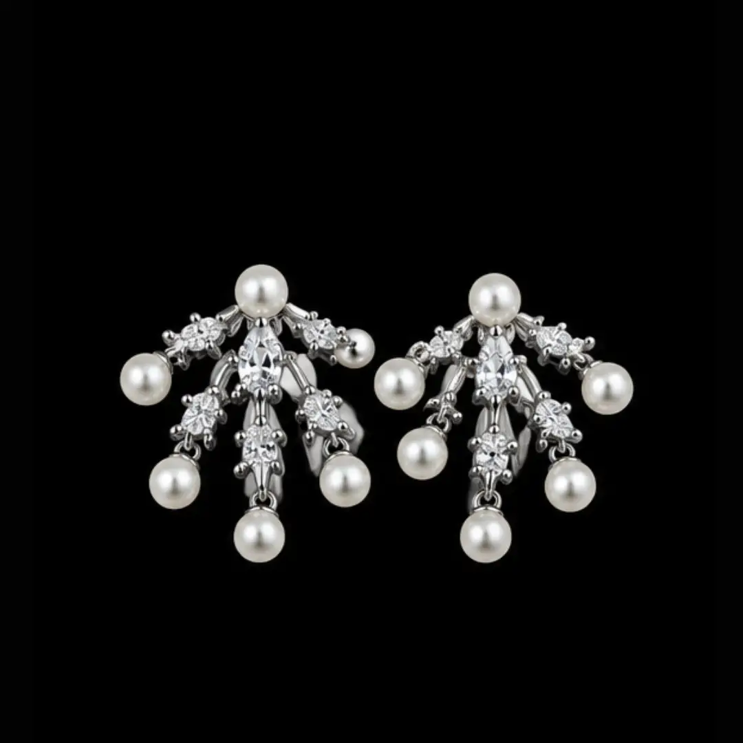 American Diamond & Pearl Korean-Inspired Anti-Tarnish Earrings - Image 3