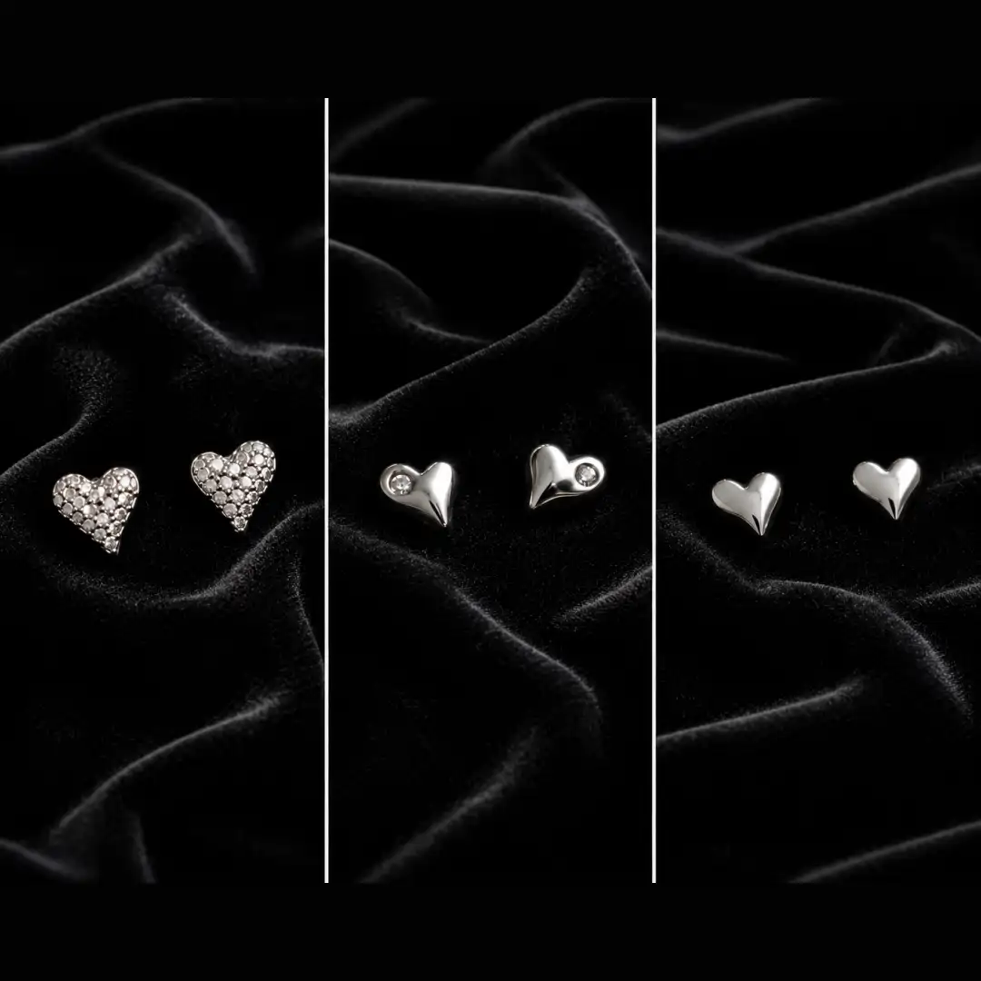 Heart-Shaped 3-Piece Silver Korean Anti-Tarnish Stud Earrings Combo - Image 2